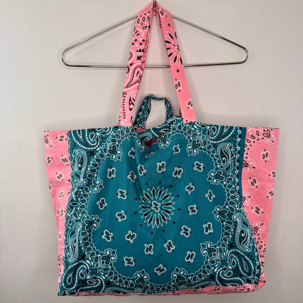 CALL IT BY YOUR NAME Maxi Blue Pink Tote Large Hand-Embroidered Top Handle Bag - Picture 6 of 10
